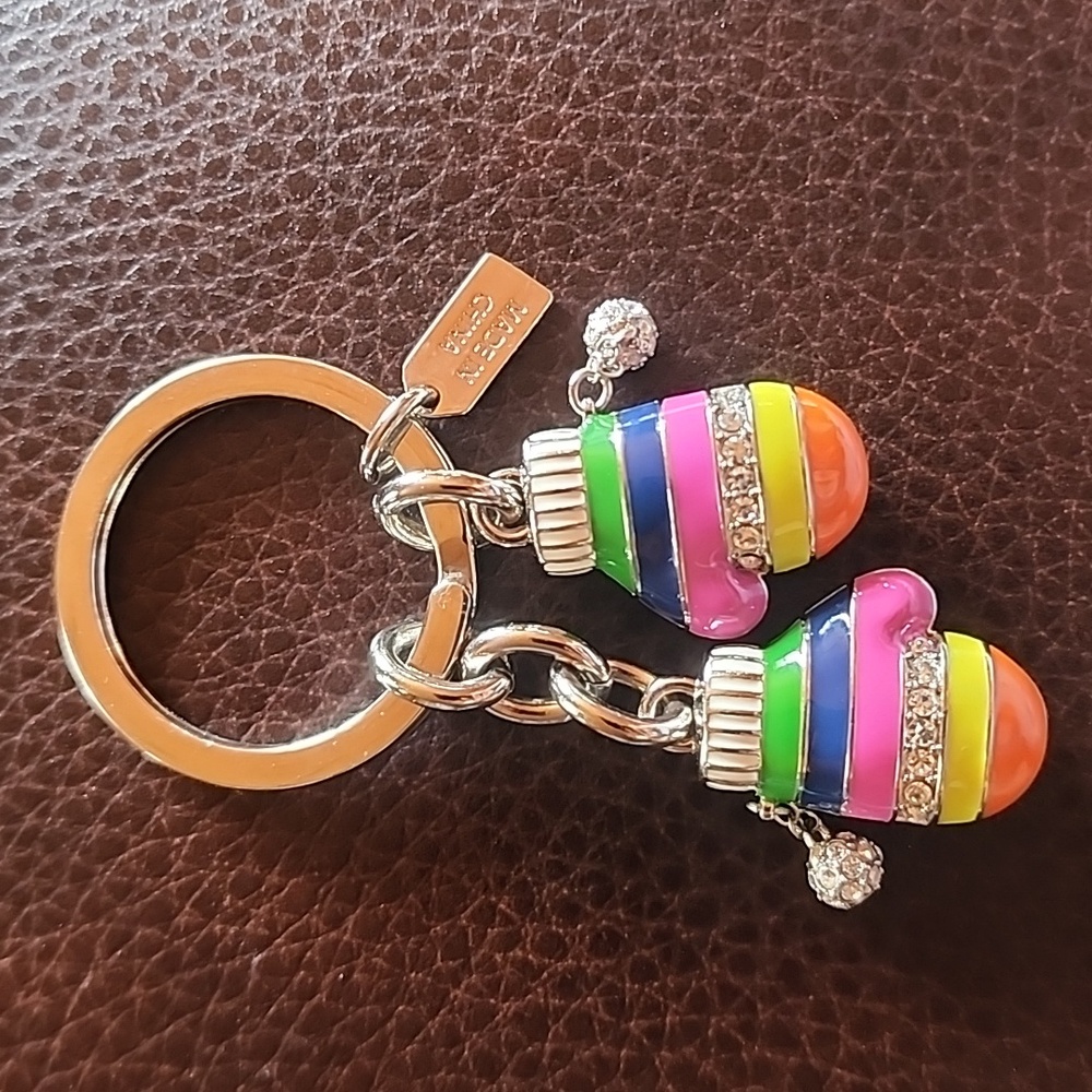 Coach Legacy Striped Mittens Keychain